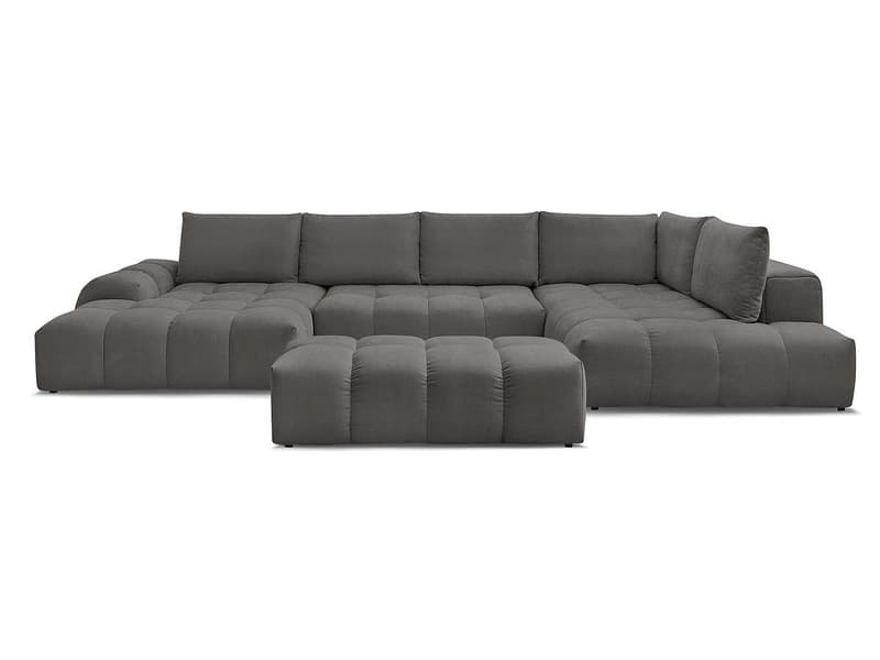 Panorama-Ecksofa mit Hocker BOBOCHIC EVEREST Stoff mit Textur dunkelgrau