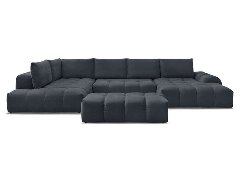 Panorama-Ecksofa mit Hocker BOBOCHIC EVEREST Stoff mit Textur dunkelblau