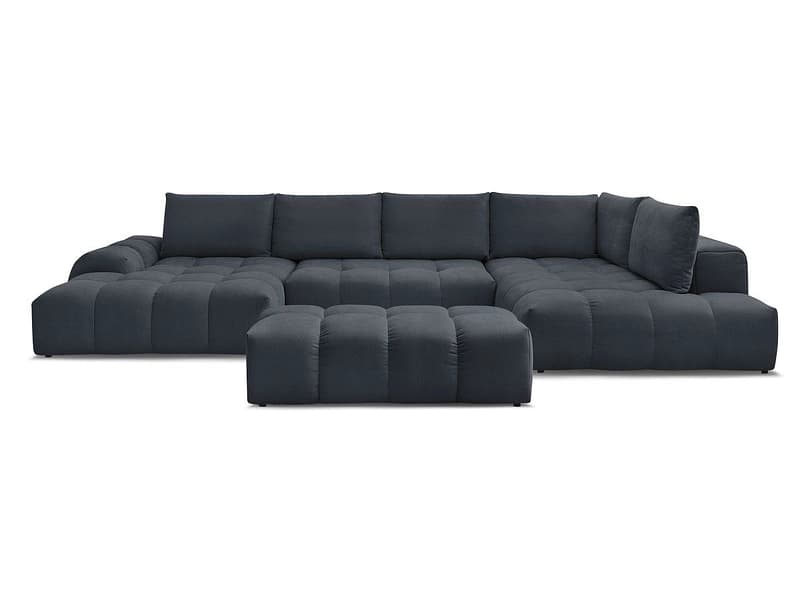 Panorama-Ecksofa mit Hocker BOBOCHIC EVEREST Stoff mit Textur dunkelblau
