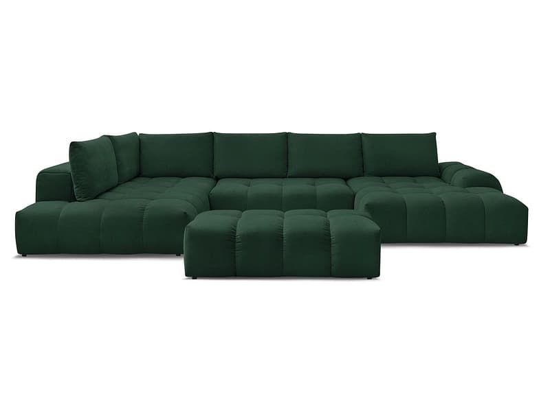 Panorama-Ecksofa mit Hocker BOBOCHIC EVEREST Stoff mit Textur grün