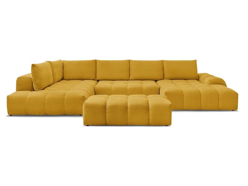 Panorama-Ecksofa mit Hocker BOBOCHIC EVEREST Stoff mit Textur gelb