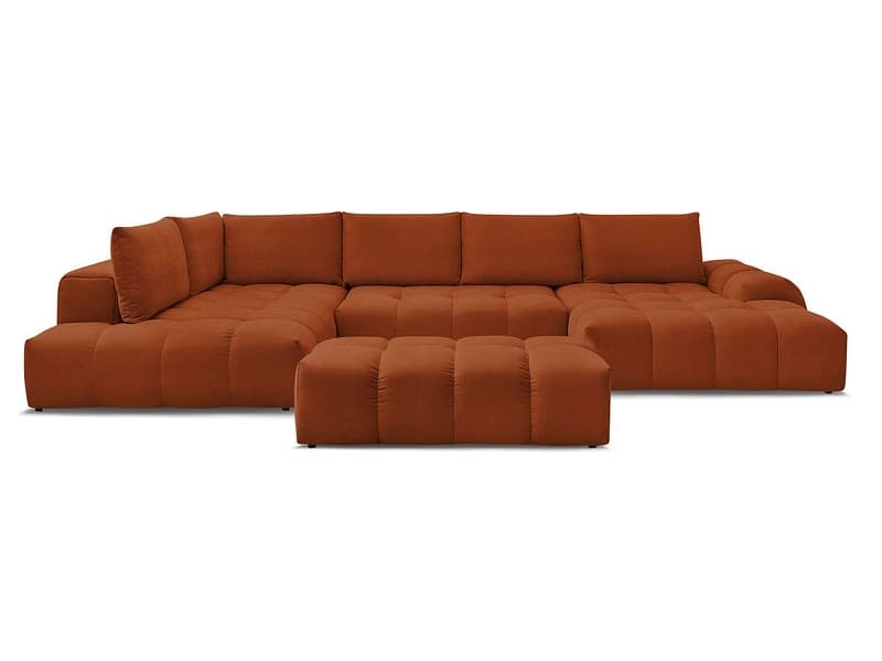 Panorama-Ecksofa mit Hocker BOBOCHIC EVEREST Stoff mit Textur orange