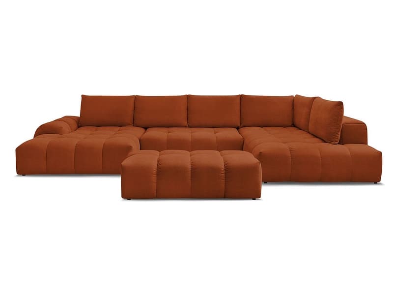 Panorama-Ecksofa mit Hocker BOBOCHIC EVEREST Stoff mit Textur orange
