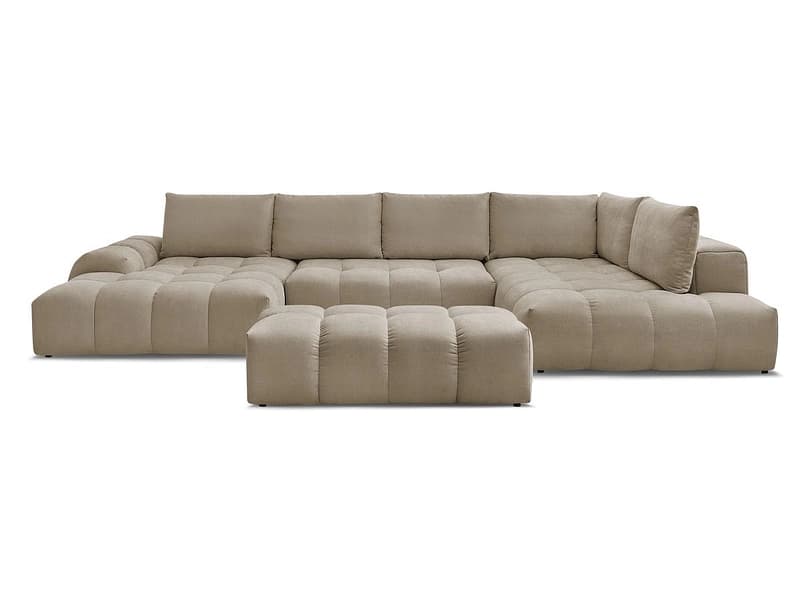 Panorama-Ecksofa mit Hocker BOBOCHIC EVEREST Stoff mit Textur taupe