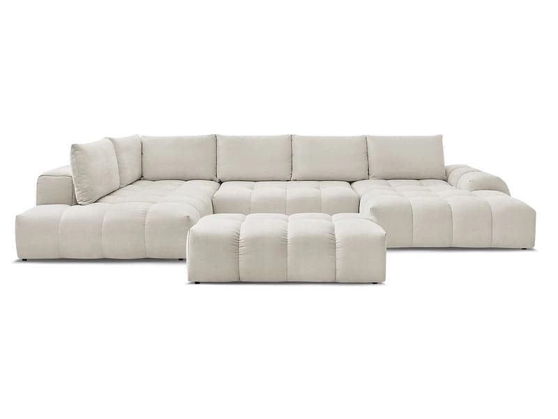 Panorama-Ecksofa mit Hocker BOBOCHIC EVEREST Stoff mit Textur beige