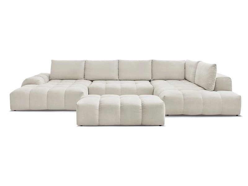 Panorama-Ecksofa mit Hocker BOBOCHIC EVEREST Stoff mit Textur beige