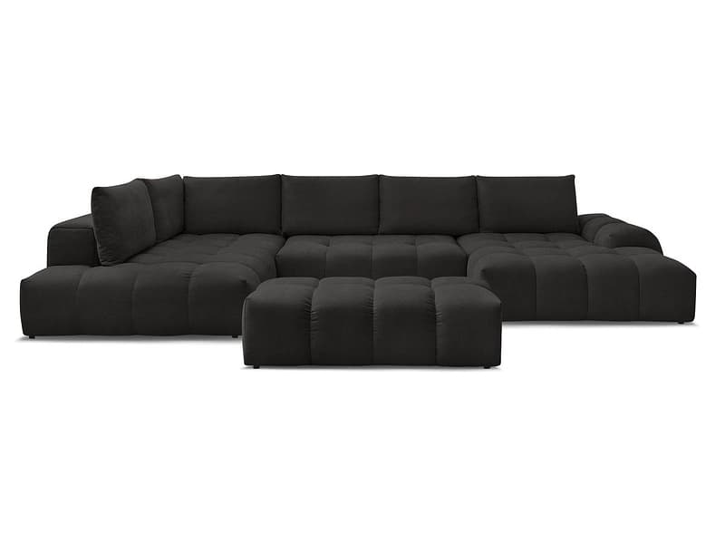 Panorama-Ecksofa mit Hocker BOBOCHIC EVEREST Stoff mit Textur schwarz