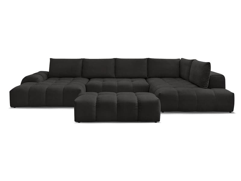 Panorama-Ecksofa mit Hocker BOBOCHIC EVEREST Stoff mit Textur schwarz