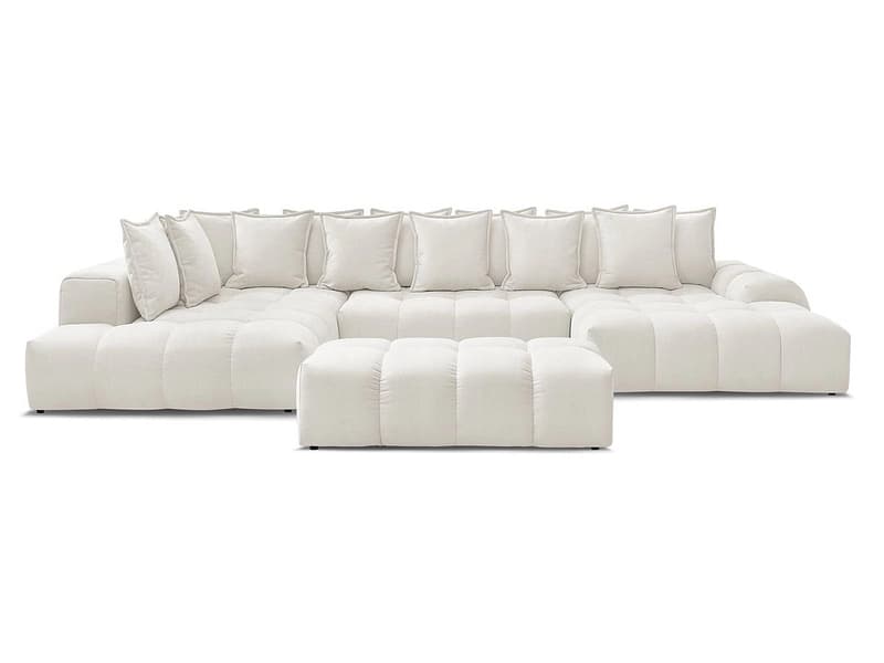 Panorama-Ecksofa mit Hocker BOBOCHIC EVEREST Stoff mit Textur weiss