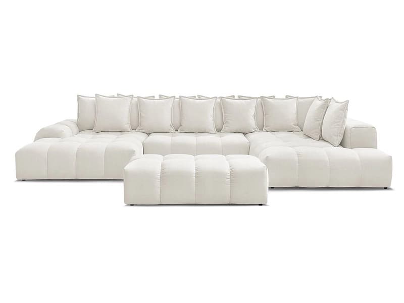 Panorama-Ecksofa mit Hocker BOBOCHIC EVEREST Stoff mit Textur weiss