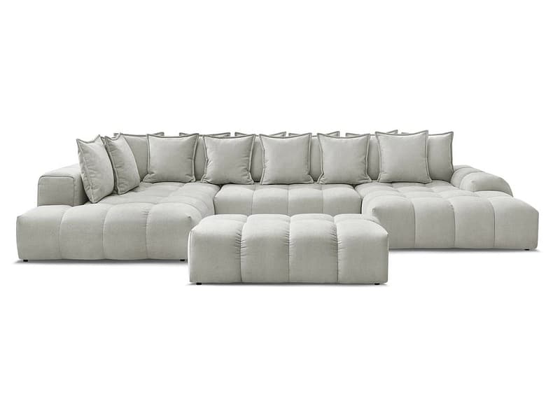 Panorama-Ecksofa mit Hocker BOBOCHIC EVEREST Stoff mit Textur hellgrau