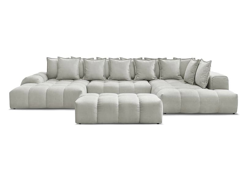 Panorama-Ecksofa mit Hocker BOBOCHIC EVEREST Stoff mit Textur hellgrau
