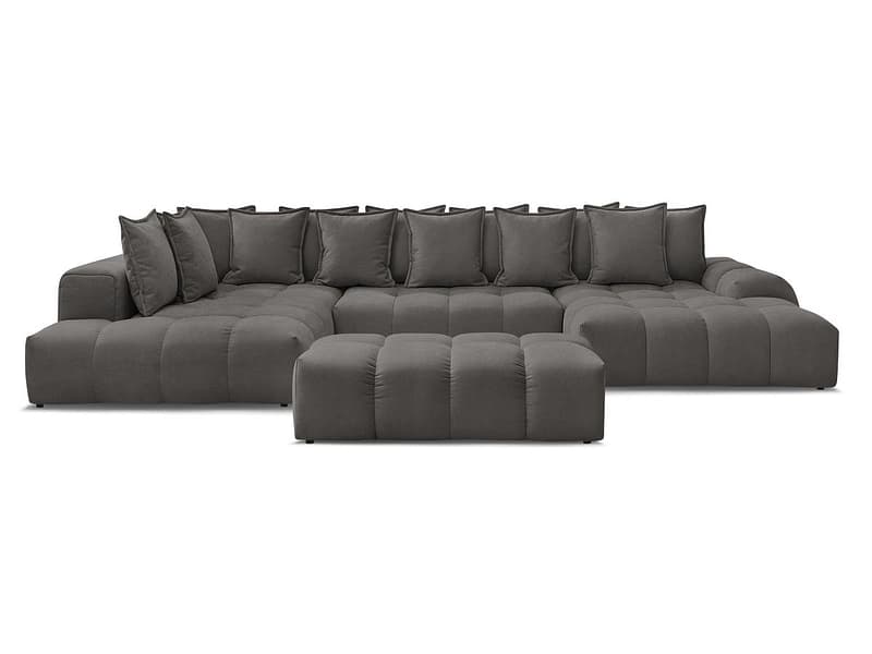 Panorama-Ecksofa mit Hocker BOBOCHIC EVEREST Stoff mit Textur dunkelgrau