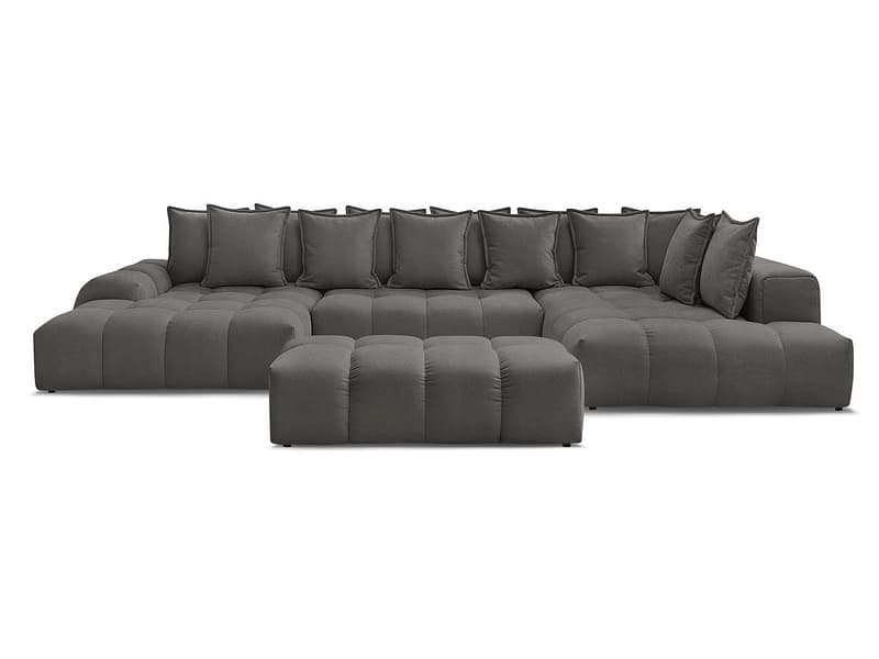 Panorama-Ecksofa mit Hocker BOBOCHIC EVEREST Stoff mit Textur dunkelgrau