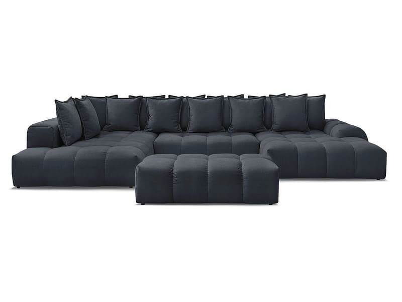 Panorama-Ecksofa mit Hocker BOBOCHIC EVEREST Stoff mit Textur dunkelblau
