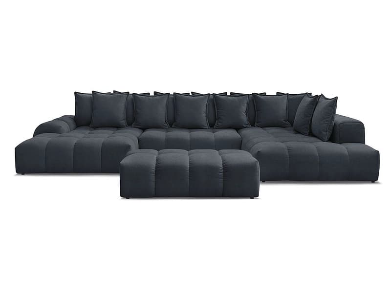 Panorama-Ecksofa mit Hocker BOBOCHIC EVEREST Stoff mit Textur dunkelblau