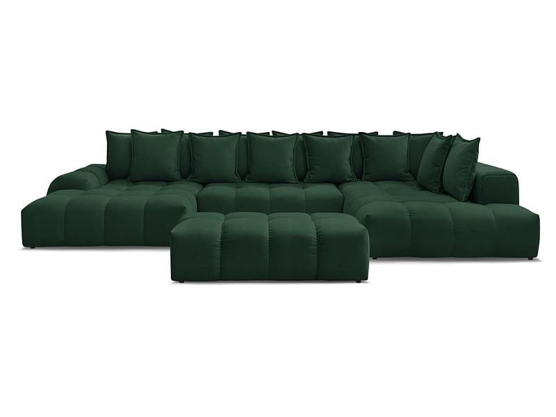 Panorama-Ecksofa mit Hocker BOBOCHIC EVEREST Stoff mit Textur grün