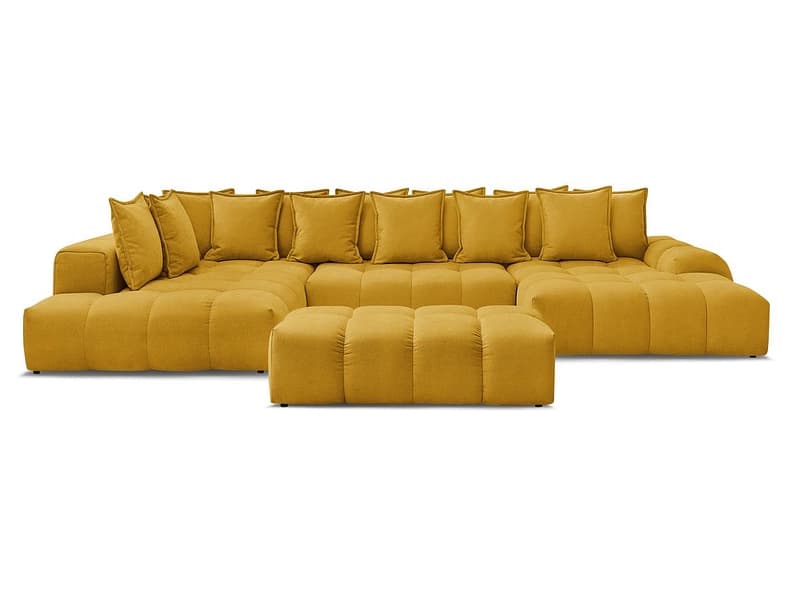 Panorama-Ecksofa mit Hocker BOBOCHIC EVEREST Stoff mit Textur gelb