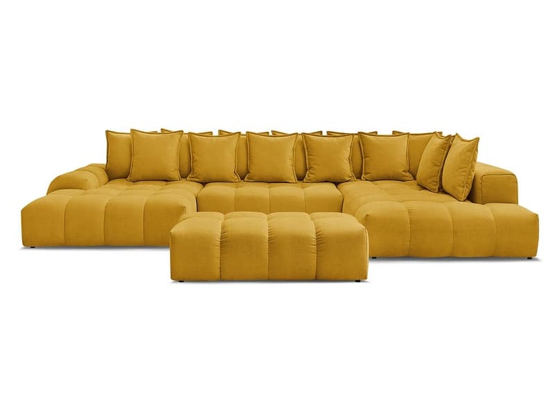 Panorama-Ecksofa mit Hocker BOBOCHIC EVEREST Stoff mit Textur gelb