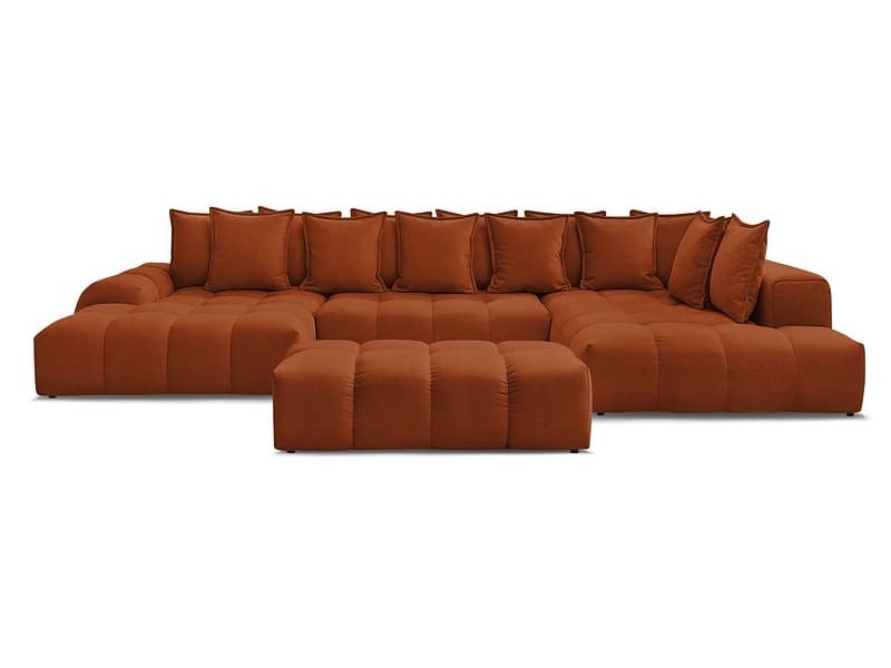 Panorama-Ecksofa mit Hocker BOBOCHIC EVEREST Stoff mit Textur orange