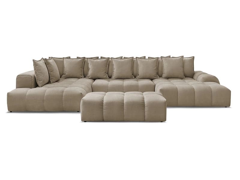 Panorama-Ecksofa mit Hocker BOBOCHIC EVEREST Stoff mit Textur taupe