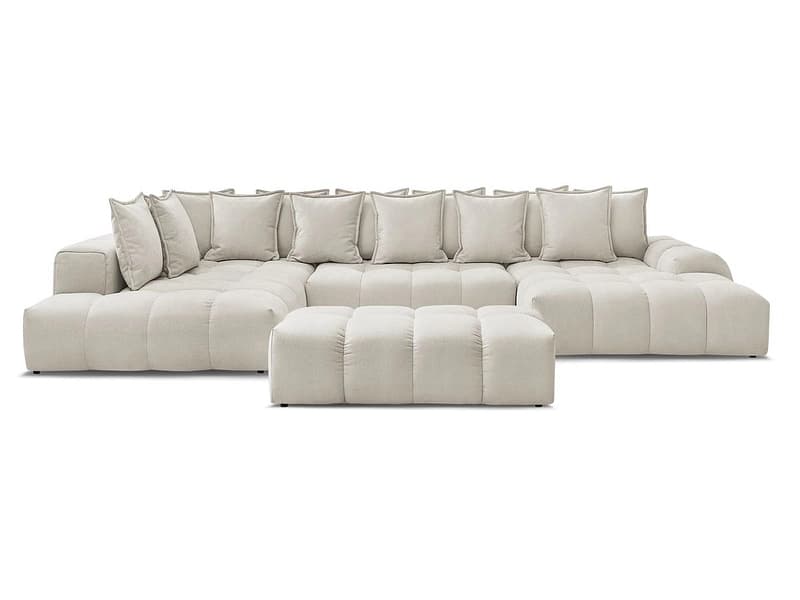 Panorama-Ecksofa mit Hocker BOBOCHIC EVEREST Stoff mit Textur beige