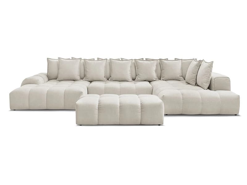 Panorama-Ecksofa mit Hocker BOBOCHIC EVEREST Stoff mit Textur beige