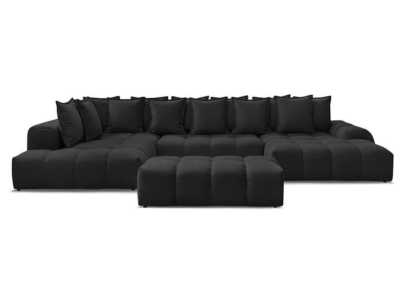 Panorama-Ecksofa mit Hocker BOBOCHIC EVEREST Stoff mit Textur schwarz