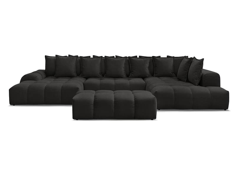Panorama-Ecksofa mit Hocker BOBOCHIC EVEREST Stoff mit Textur schwarz