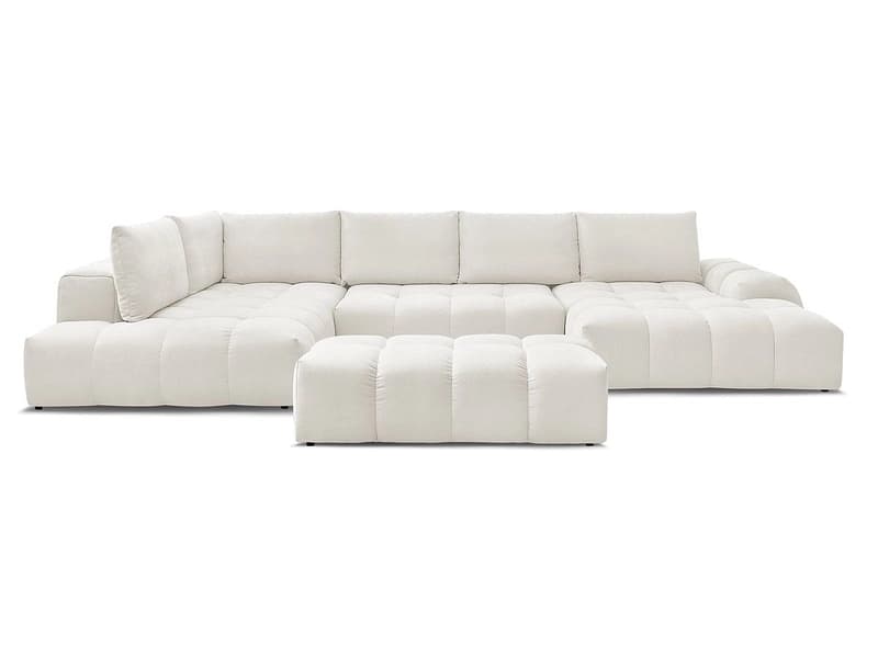 Panorama-Ecksofa mit Hocker BOBOCHIC EVEREST Stoff mit Textur weiss