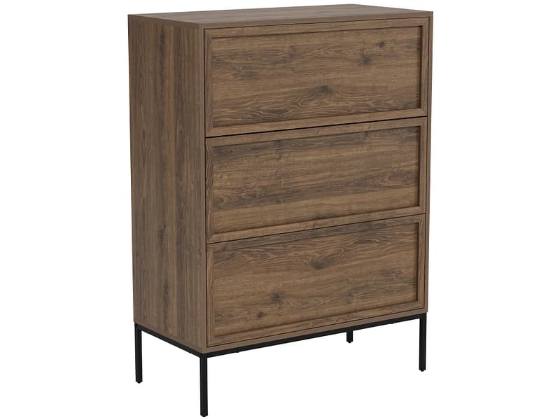 Kommode PALMDALE 3 Schubladen 80x40x110cm eiche dunkel eiche furniert / geräuchert