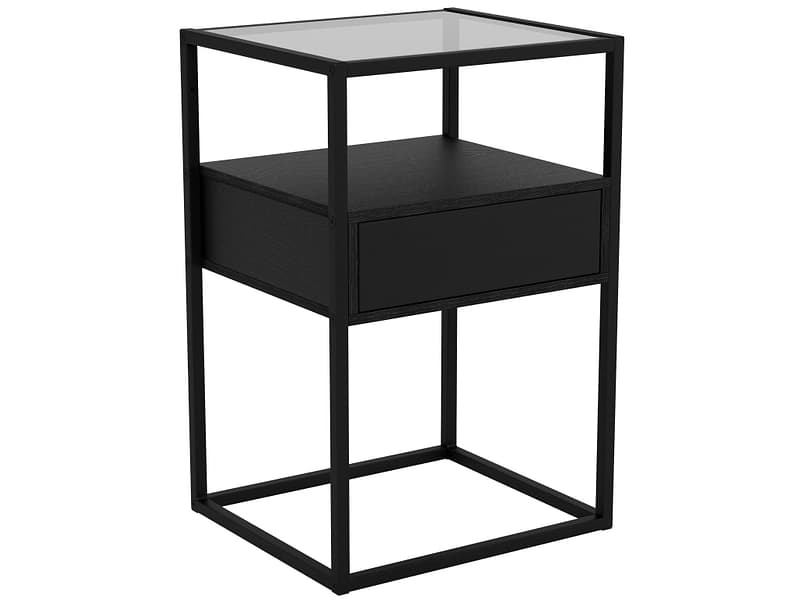 Nachttisch RANDOLF 1 Schublade 35x40x60cm schwarz glas / melamin