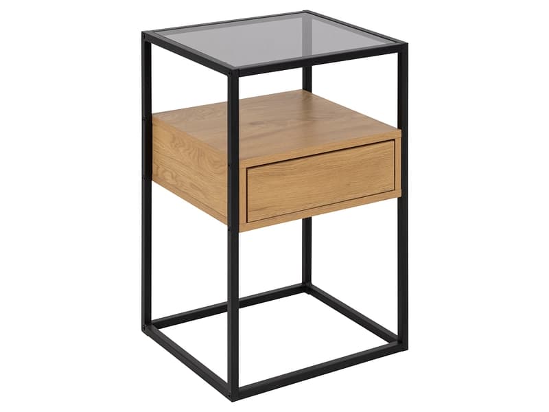 Nachttisch RANDOLF 1 Schublade 35x40x60cm eiche melamin / rauchglas