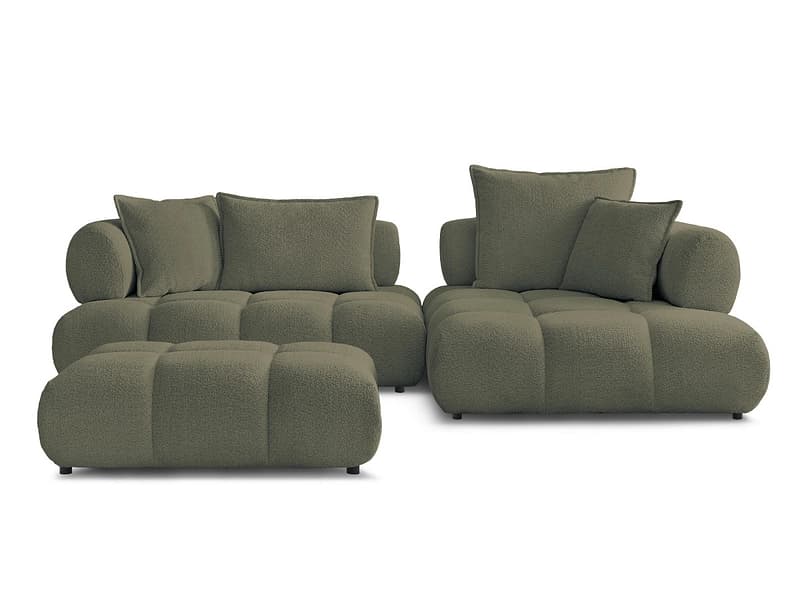 Ecksofa mit Hocker BOBOCHIC ALYA Boucle-Stoff grün