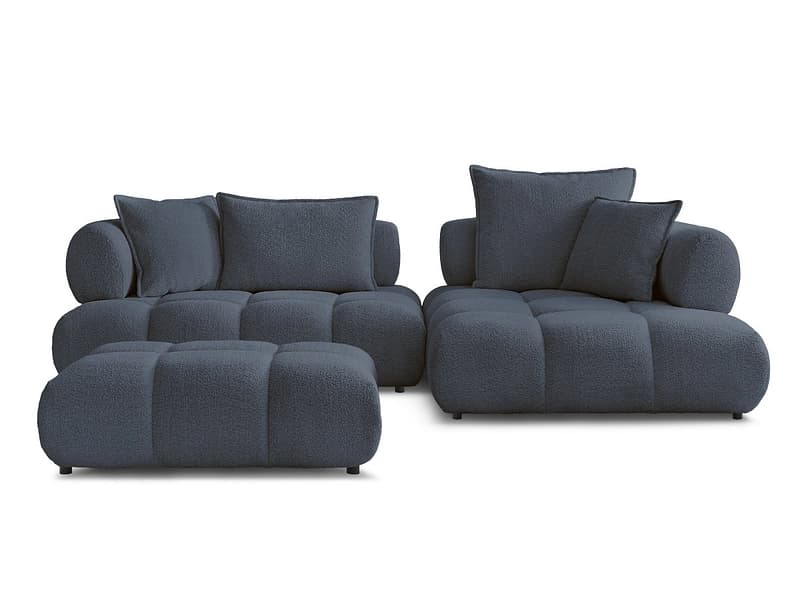 Ecksofa mit Hocker BOBOCHIC ALYA Boucle-Stoff dunkelblau
