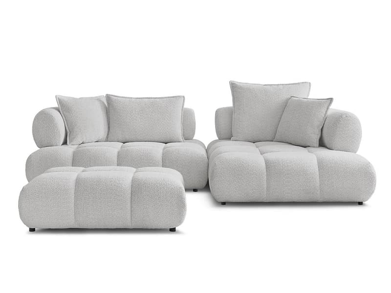 Ecksofa mit Hocker BOBOCHIC ALYA Boucle-Stoff hellgrau