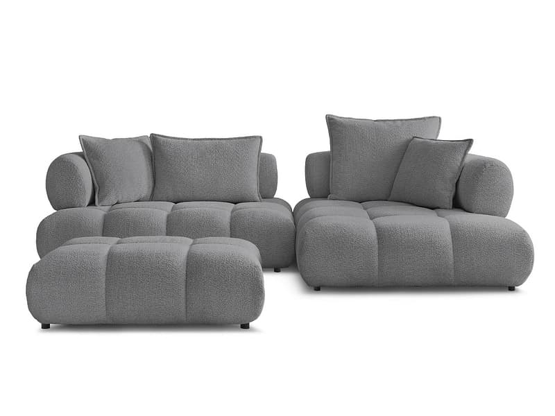 Ecksofa mit Hocker BOBOCHIC ALYA Boucle-Stoff dunkelgrau