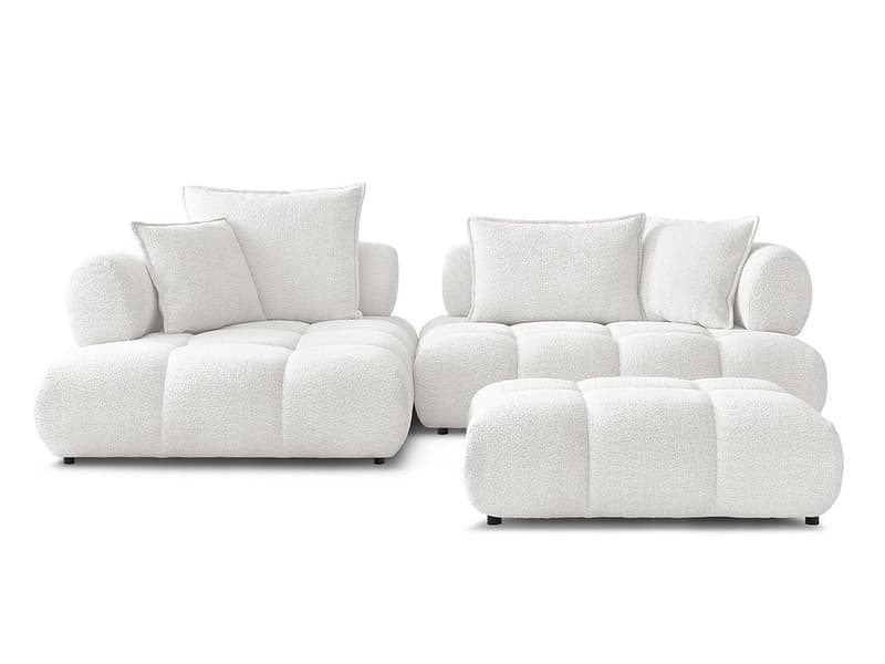 Ecksofa mit Hocker BOBOCHIC ALYA Boucle-Stoff weiss