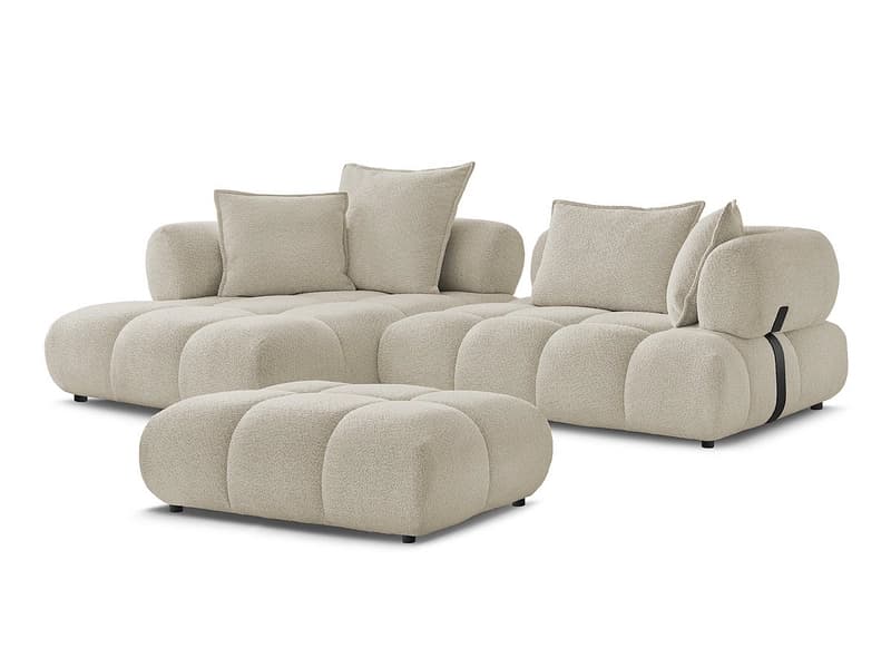 Ecksofa mit Hocker BOBOCHIC ALYA Boucle-Stoff beige