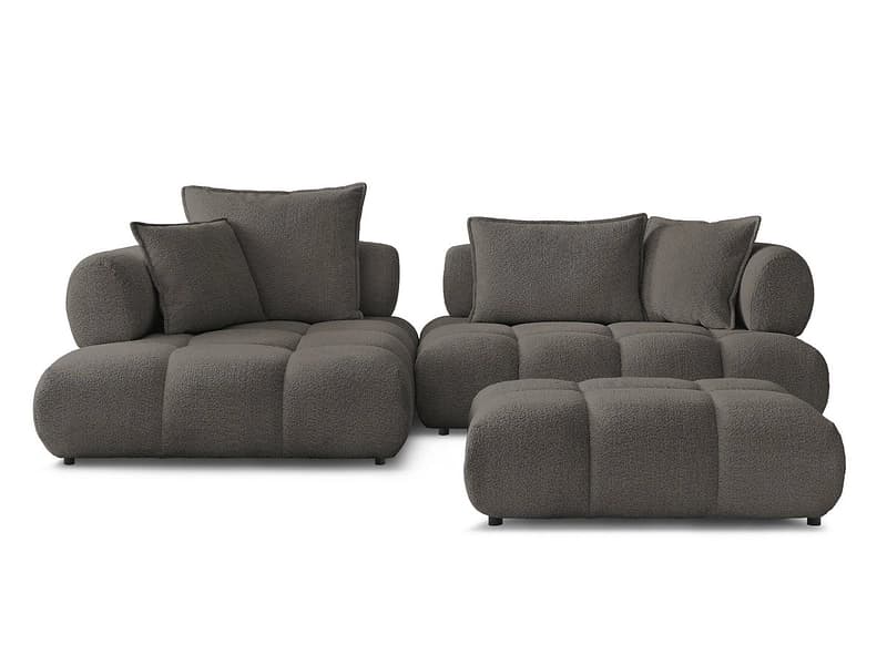 Ecksofa mit Hocker BOBOCHIC ALYA Boucle-Stoff rotbraun