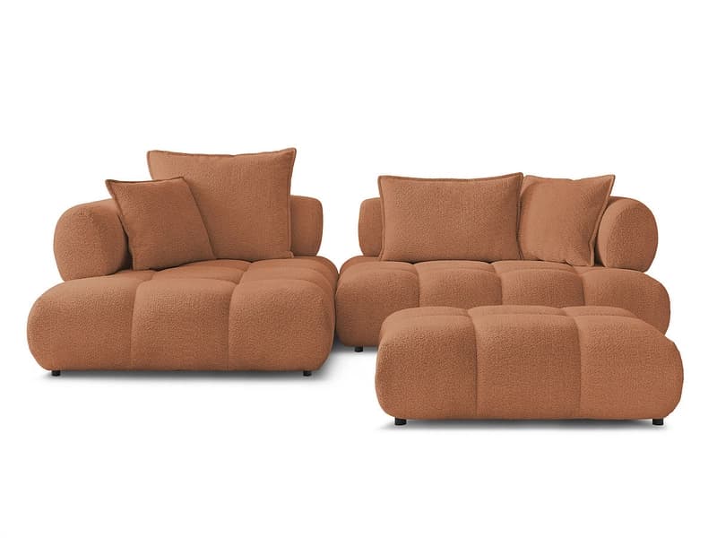 Ecksofa mit Hocker BOBOCHIC ALYA Boucle-Stoff orange