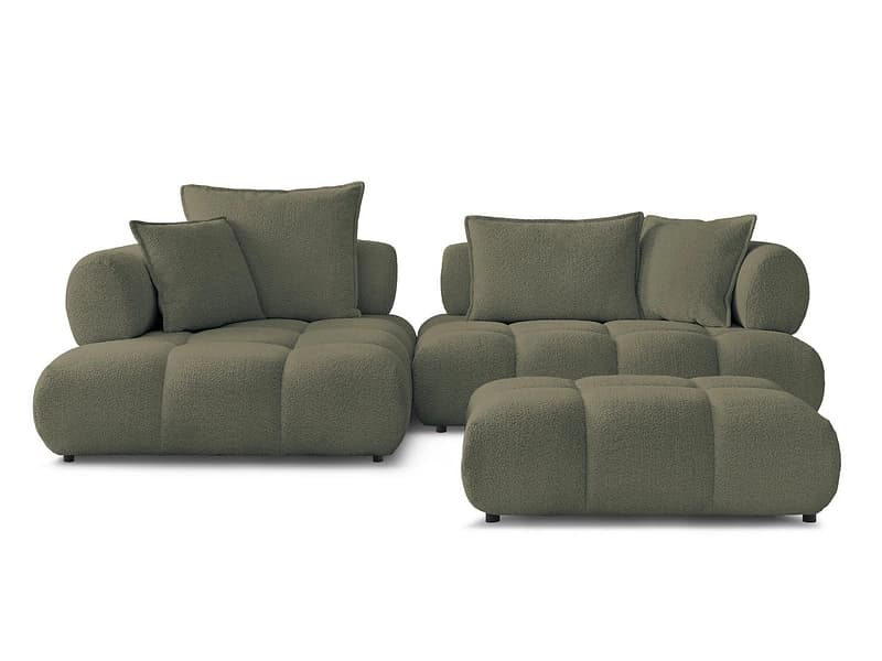 Ecksofa mit Hocker BOBOCHIC ALYA Boucle-Stoff grün