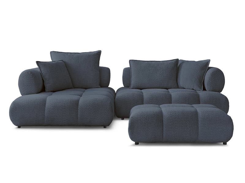 Ecksofa mit Hocker BOBOCHIC ALYA Boucle-Stoff dunkelblau