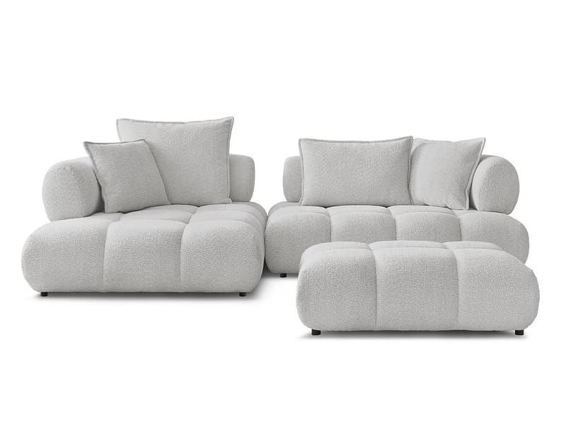 Ecksofa mit Hocker BOBOCHIC ALYA Boucle-Stoff hellgrau