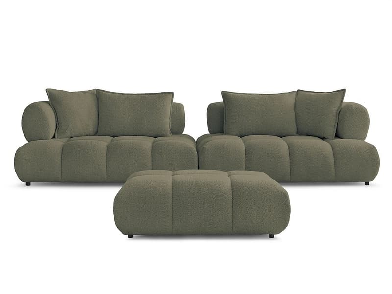 Sofa mit Hocker BOBOCHIC ALYA Boucle-Stoff grün