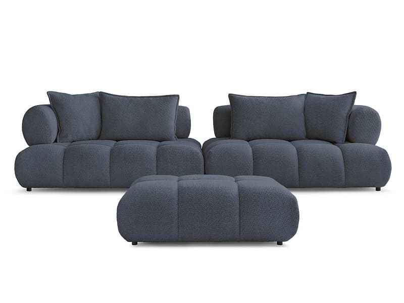 Sofa mit Hocker BOBOCHIC ALYA Boucle-Stoff dunkelblau