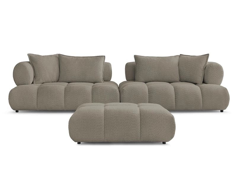 Sofa mit Hocker BOBOCHIC ALYA Boucle-Stoff taupe