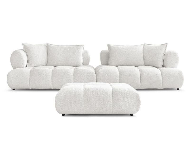 Sofa mit Hocker BOBOCHIC ALYA Boucle-Stoff weiss