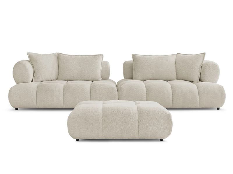 Sofa mit Hocker BOBOCHIC ALYA Boucle-Stoff beige