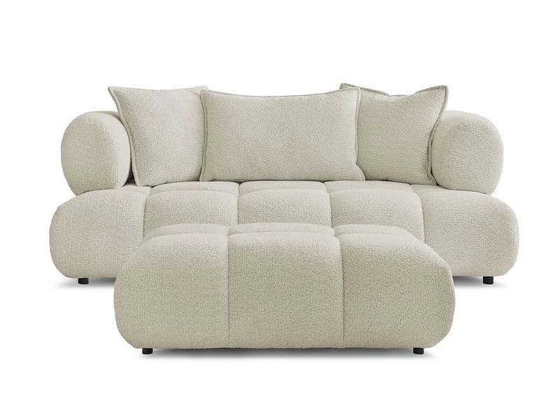 2er Sofa mit Hocker BOBOCHIC ALYA Boucle-Stoff beige